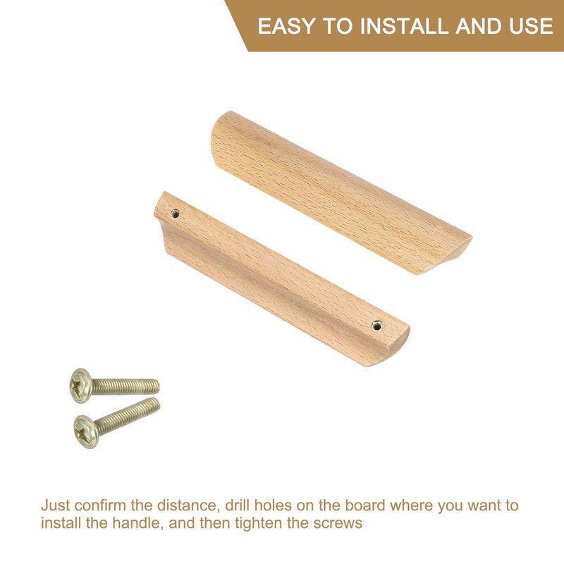 uxcell 12Pcs Wood Drawer Pulls Handles, 128mm/5.04" Hole Spacing Beech Wood Cabinets Drawer Knobs Pull Handles for Kitchen Cabinets Dresser Furniture, Wood Color 12 5.04"