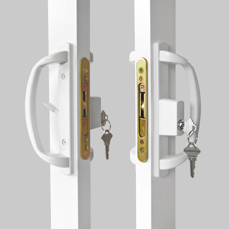 Offset Position Sliding Patio Door Handleset with Mortise Lock - 3-15/16" H.C., 45° Keyway, Fits 1-3/8" to 2" Thick Doors, Non-Handed (Keyed with Latch Lock+Keeper) Keyed With Latch Lock+Keeper