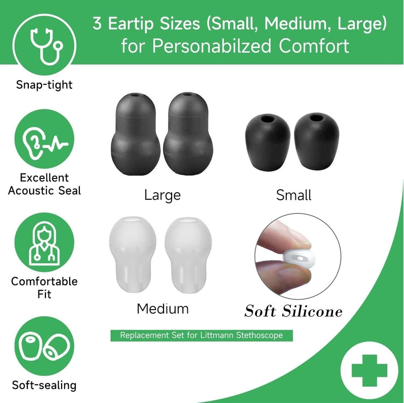 4 Pairs 3 Sizes(L,M,S) Littmann Stethoscope Replacement Ear Tip Piece, 6Pcs Littmann Stethoscope Accessories Spare Parts Soft Earplug Earbud Large Small Middle, 2Pcs MDF ADC Stethoscope Ear Cover Bud