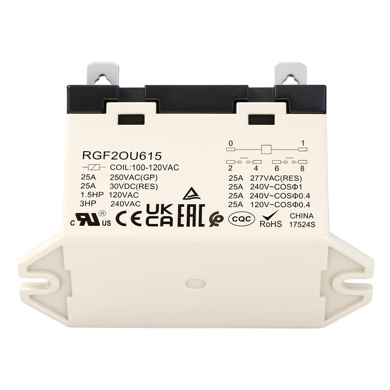 General Purpose Relay, RGF2OU615, 25A 100-120VAC Coil Voltage, 6Pin Double Pole Single Throw Normally Open Contacts, UL Certification 1 AC 110V
