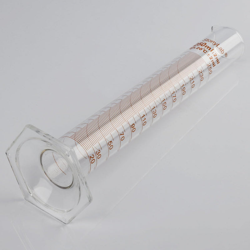 stonylab Graduated Cylinder, 2-Pack B Grade Borosilicate Glass Cylinder with Stable Hexagonal Base, 250 ml