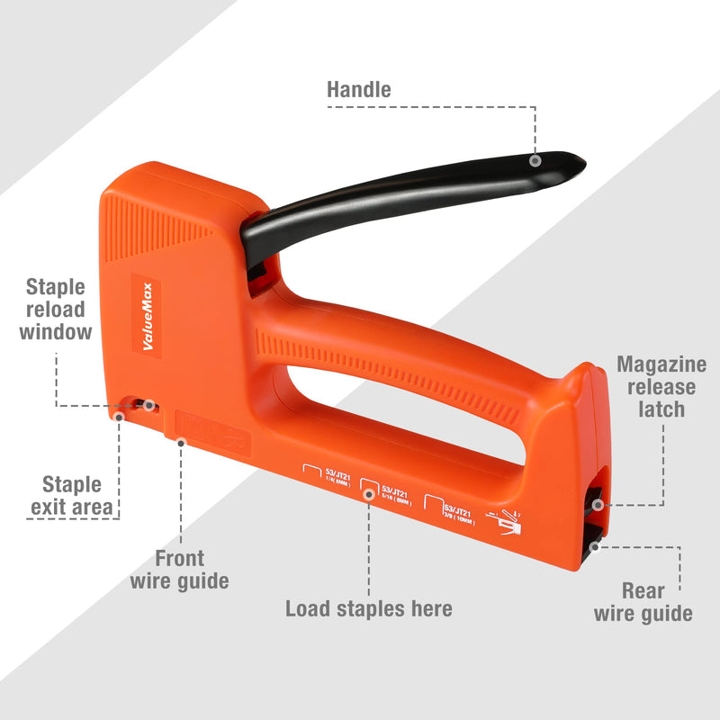 VALUEMAX Light-Duty Staple Gun Kit, includes 1600PCs 5/16'' Staples, Manual JT21 Staples, for Upholstery, Material Repair, Decoration, Furniture, DIY Use