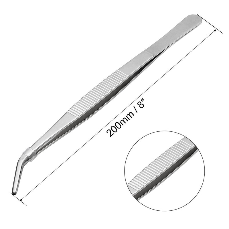 uxcell 8-Inch Stainless Steel Tweezers with Curved Serrated Tip Daily Garden Tool 8 Inch, Curved Tip