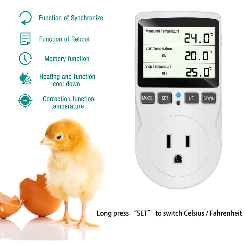 KABASI Digital Temperature Controller, LCD Screen Heating Cooling Reptile Thermostat with Sensor Probe for Snake, Lizard, Incubator, Brewing, Incubator, Greenhouse, Terrarium ℉/℃ 15A 1800W 120V Classics