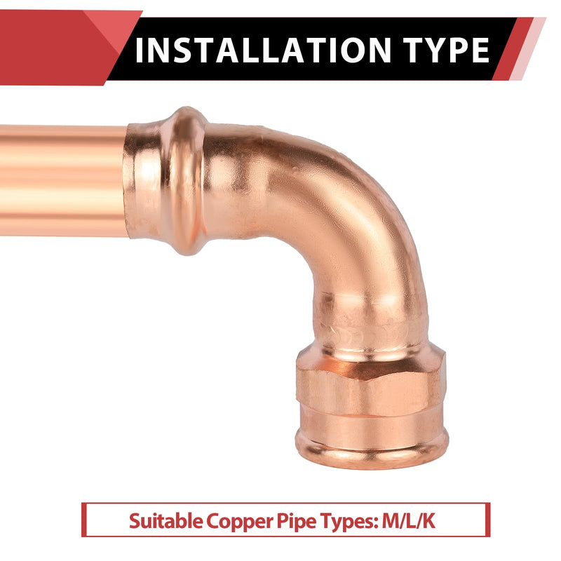 2Pcs EFIELD Copper Press Female Elbow,3/4"P x 3/4"Female NPT(PRESS085-2) 3/4"x3/4" F