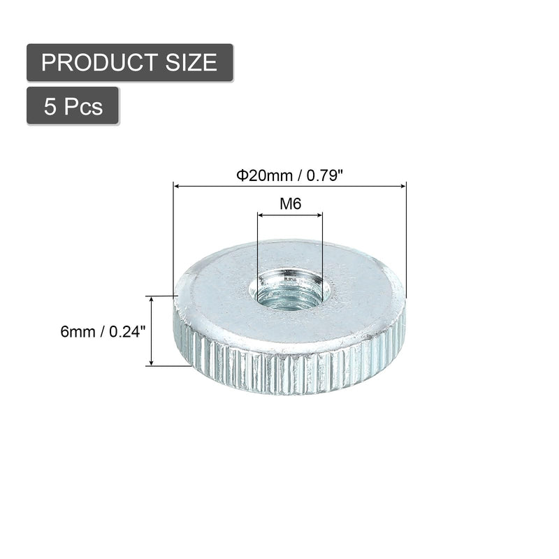 uxcell Knurled Thumb Nuts, M6 Female Thread Thin Type, Zinc-Plated Carbon Steel Knurled Nut Flat Head Through Hole Lock Adjusting Nuts for 3D Printer, 5Pcs 5