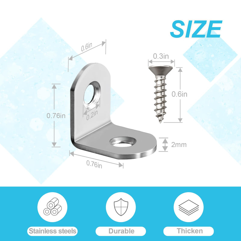 50 Pcs L Bracket Corner Brace MONKIPAER Metal Corner bracket 90 Degree Angle Stainless Steel Bracket with 100 Pcs Screws for securing wooden frames tables chairs bed furniture and other DIY structural Silver 0.76x0.6x0.76
