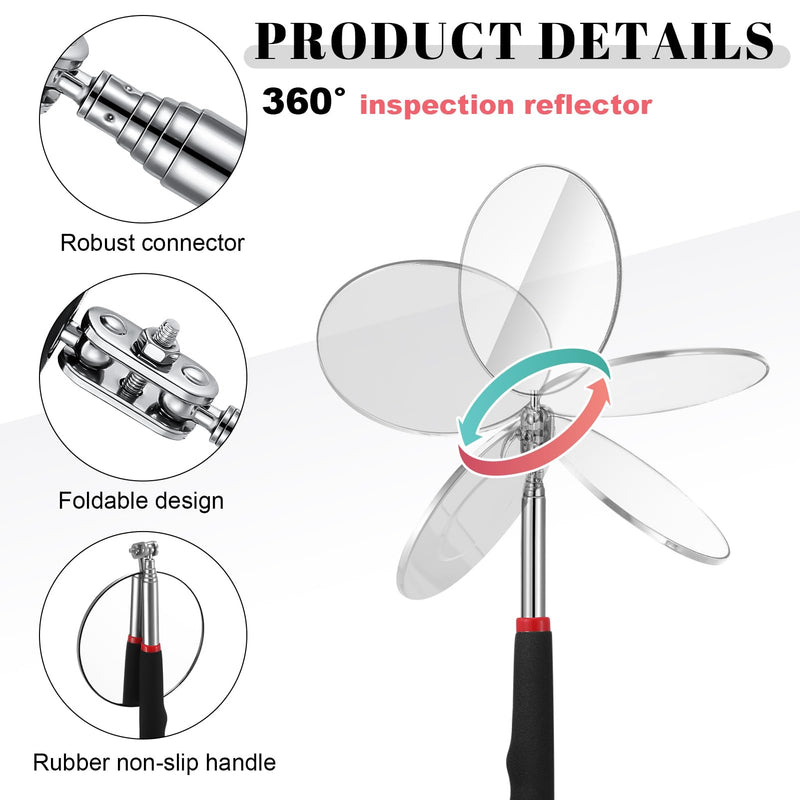 6 Pcs LED Telescoping Inspection Mirror,Retractable LED Mechanical Mirror Tool,Under Vehicle Inspection Mirror,Car Visual Reflector,Retractable Under Vehicle Detection Mirror