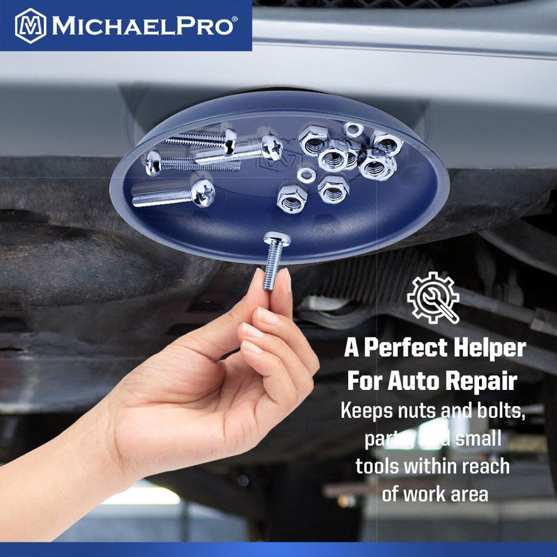 MichaelPro Round Magnetic Tray for Mechanics, Magnectic Tool Holder for Screws, Nuts, Bolts with Strong Magnets for Secure Mounting, Stainless Steel Tool Tray with Anti-Scratch Rubber Base