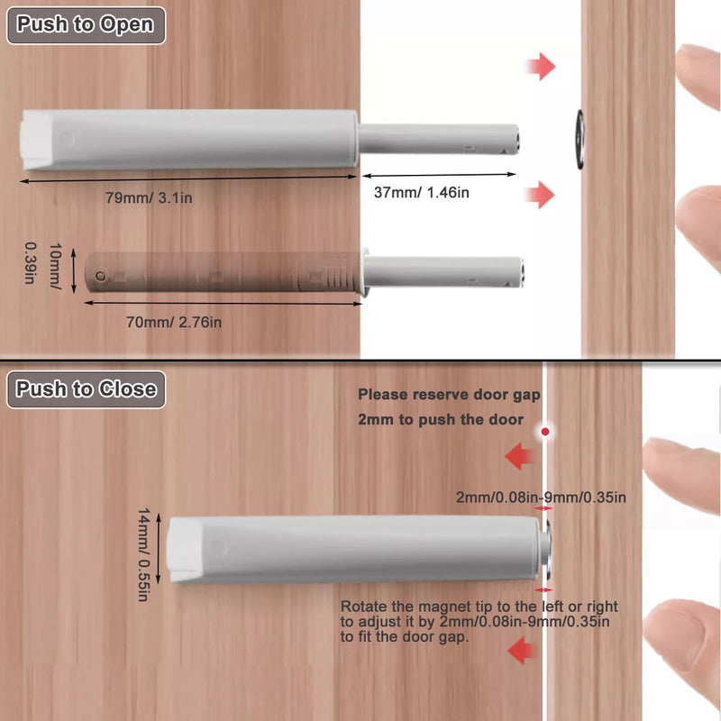 Push to Open Door Latch Cabinet Hardware CBRIVE 4 Pack Magnetic Push Latches & Lock for Hidden Door Heavy Duty Magnet Push Release Drawer Pull Tip on Closet Close Touch Locking Strong Pop Out, Grey Gray