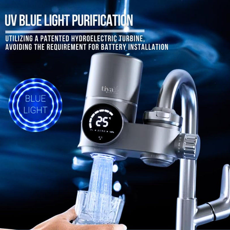 Faucet Mount Water Filter- Smart LED Display | Advanced UV Blue Light Purification Indicator | Reduce Lead Chlorine | Tap Water Purifier Fits Standard Faucets - Includes 1 Filter