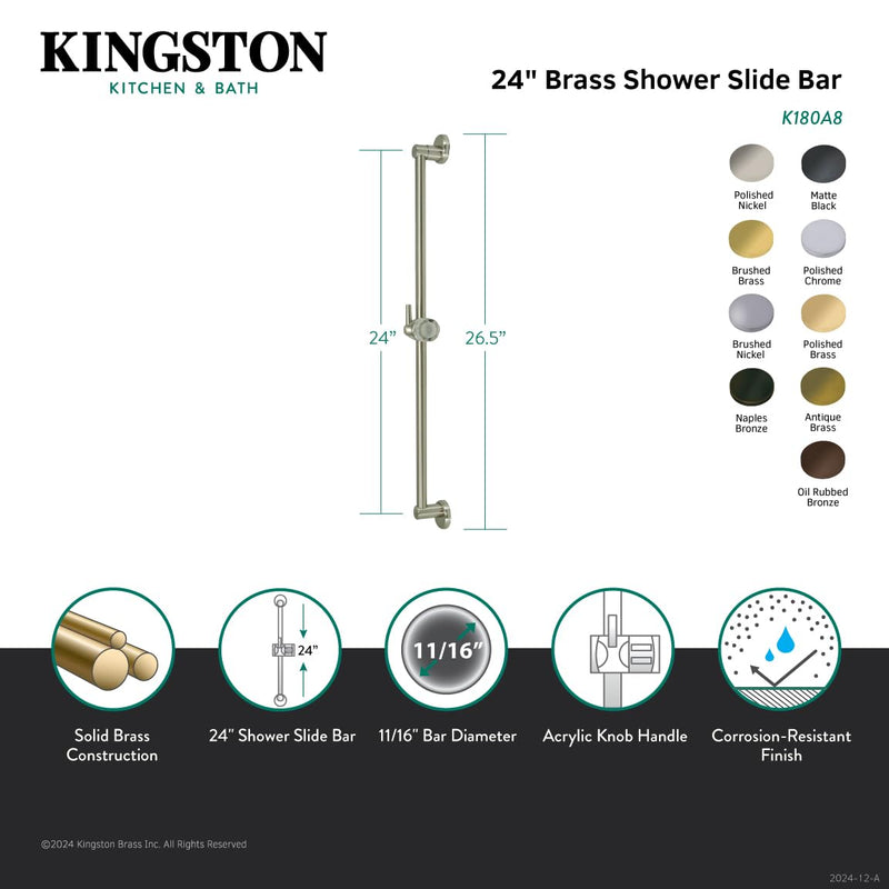 Kingston Brass K180A7 Showerscape Shower Slide Bar, Brushed Brass 26.5 x 1.94 x 1.81