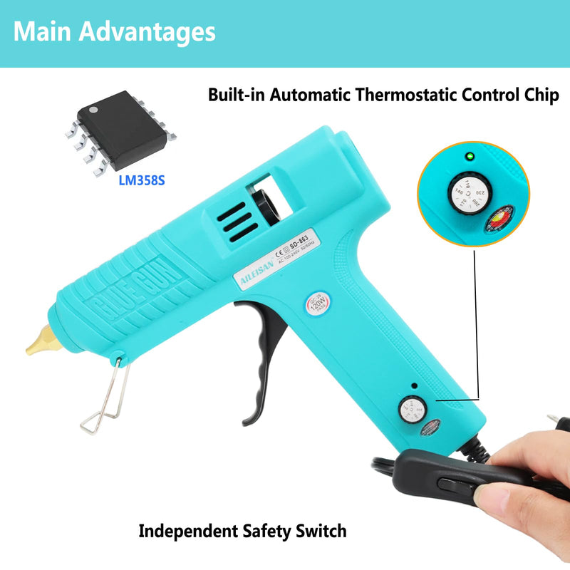 120W Hot Glue Gun Full Size with Temperature Control, Teal