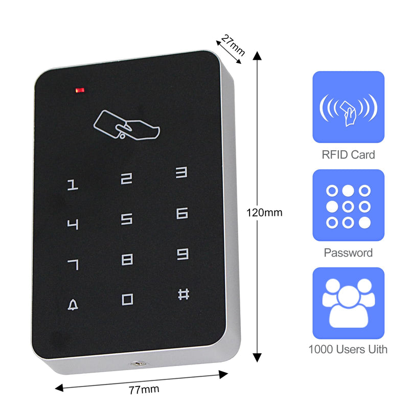 Door Access Control System Kit, RFID Keyboard with Rain Cover, 180/350lbs Magnetic Lock, DC12V Power Supply, 10Pcs 125KHZ ID Keyfobs,Door Safety Switch Applies to Outdoor