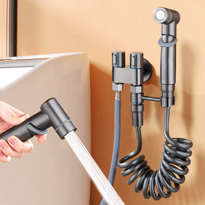 1-In-2-Out Dual Control Valve, Bathroom Faucet Double Handle Dual Control, Dual Control Valve for Bidet and Shower (Dual Control Valve with Faucet,Gray)