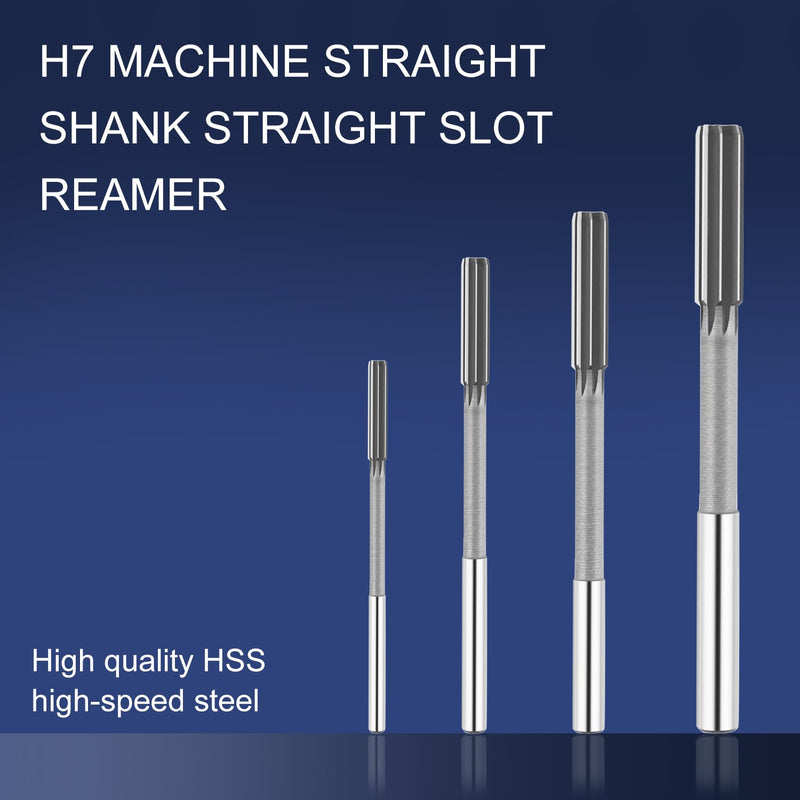 Chucking Reamer Set, 1/8" 3/16" 1/4" 5/16" Reamer, H7 Straight Flutes Lathe Machine Reamer, High Speed Steel Round Shank Milling Cutting Tool Reamer for Bore Machining 4pcs