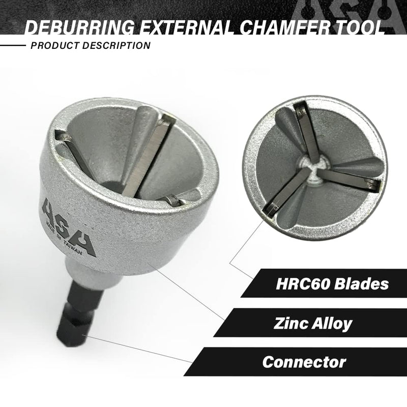 ASA Tools Deburring External Chamfer Tool, with HSS Blade, Deburring Drill Bit, Remove Burr Tools Quick Release Shank Fits for 1/8"-3/4"(3mm-19mm) Deburring Drill Bit 3mm-19mm
