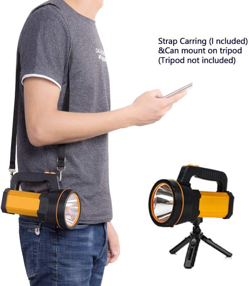 Powerful Led Flashlight High Lumens USB C Rechargeable,Super Bright Handheld Spotlight,Strong Metal Flashlight Large/Long Lasting/Lantern/Strap,High Powered Big Searchlight Aluminum alloy Black