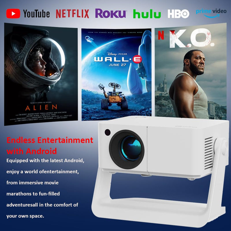 Built-in Stand Projector 1080P 500 ANSI with WiFi and Bluetooth 5.2, Electric Focus/Auto Keystone, 360°Stand, Portable Outdoor Movie Mini Projector for HDMI/USB/Phone/AV/PC(White)