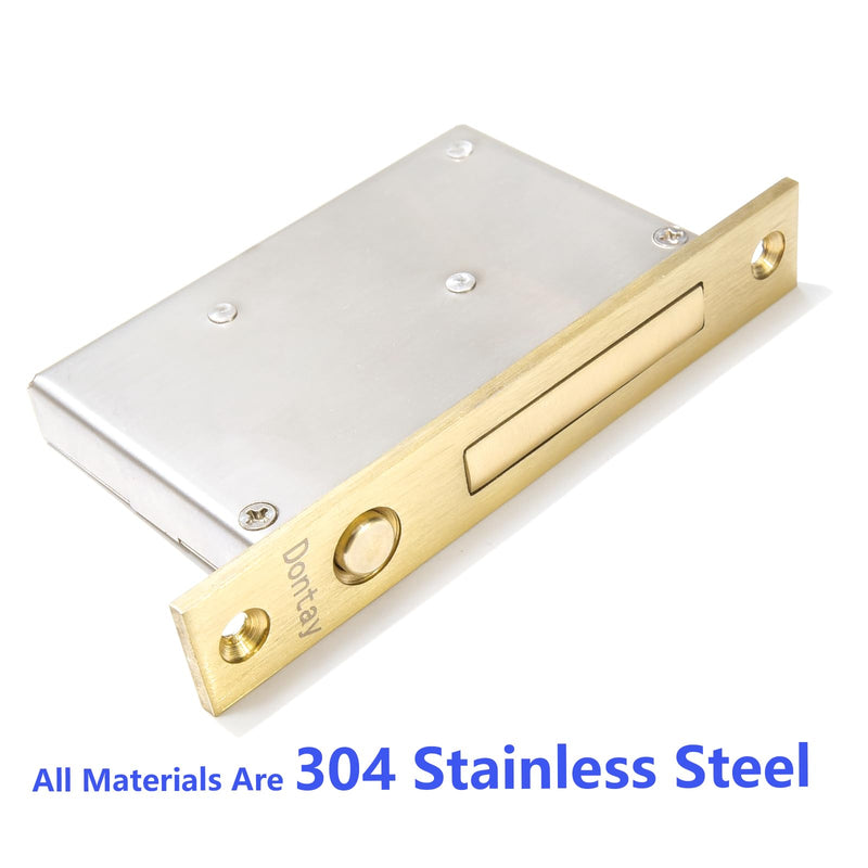 Dontay Sliding Pocket Door Handles, 304 Stainless Steel Non Locking Pocket Door Hardware, Recessed Flush Finger Pulls, Heavy Duty Edge Pull with Pop Out Ring Pull (Satin Brass (2 Set), 4.72 Inch) Satin Brass (2 Set)