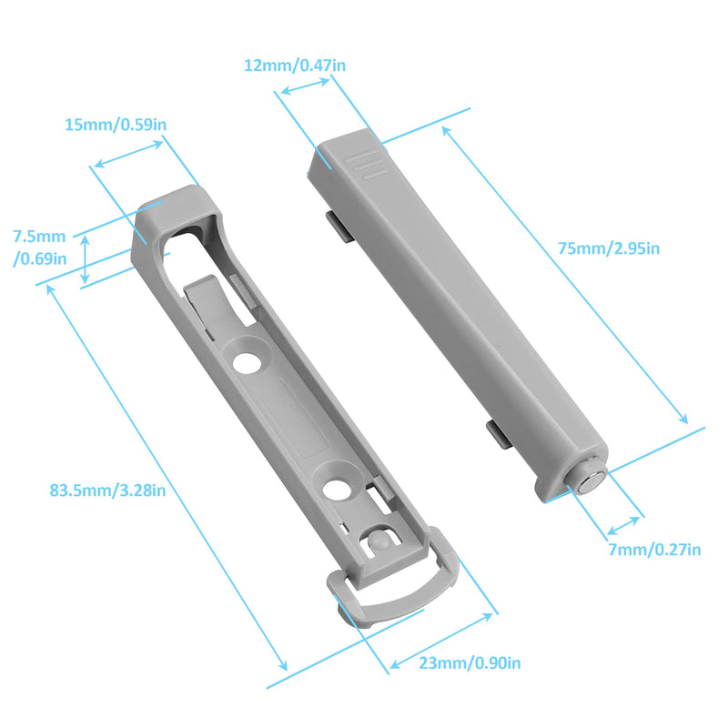Push to Open Door Latch, 2 Pack Strong Spring Push Latch for Hidden Door Cabinet Pull Kitchen Drawer Catch,Pop Out Release Touch Push to Open Hardware Gray
