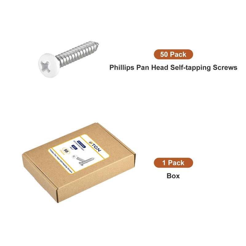 #8x1 White Screws - 50Pack - 304 Stainless Steel Pan Head Phillips Sheet Metal Screw Self-Tapping Screw Wood Screws #8x1" 50