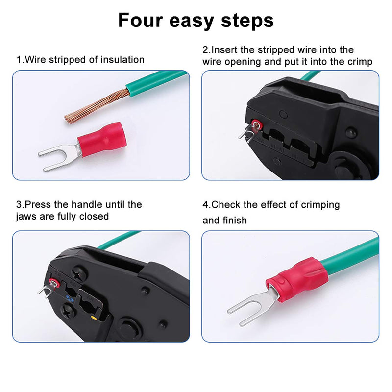 Baomain Red Insulated Fork Spade Wire Connector Electrical Crimp Terminal 16-22AWG #8 USA Screw (100PCS) 100