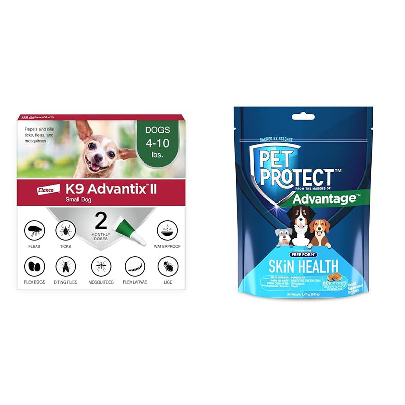 Bundle of K9 Advantix II Small Dog | 2-Mo Supply + Pet Protect Skin Health Soft Chews for Dogs, 60 Count