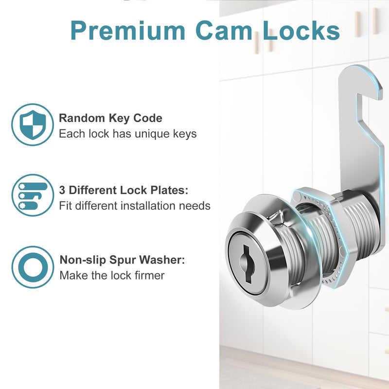 Cabinet Cam Lock 3/4" Keyed Different Cam Locks with Keys Secure Files Drawers RV Storage Locks Replacement Set, Zinc Alloy(Silver 2PCS,3/4 Inch) Silver 2PCS 3/4 Inch