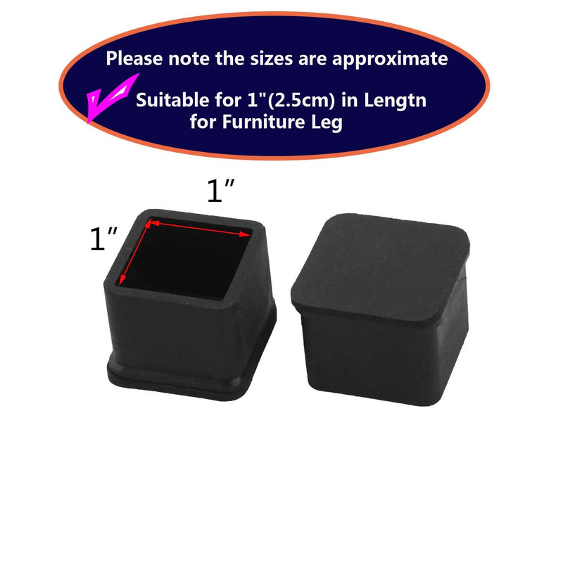 1 inch x1 inch Rubber Square Feet Furniture Table Chair Leg Foot Cover Caps Chair Leg Floor Protectors, Wood Floor Protector 1" x 1" 12pcs Black 1x1inch