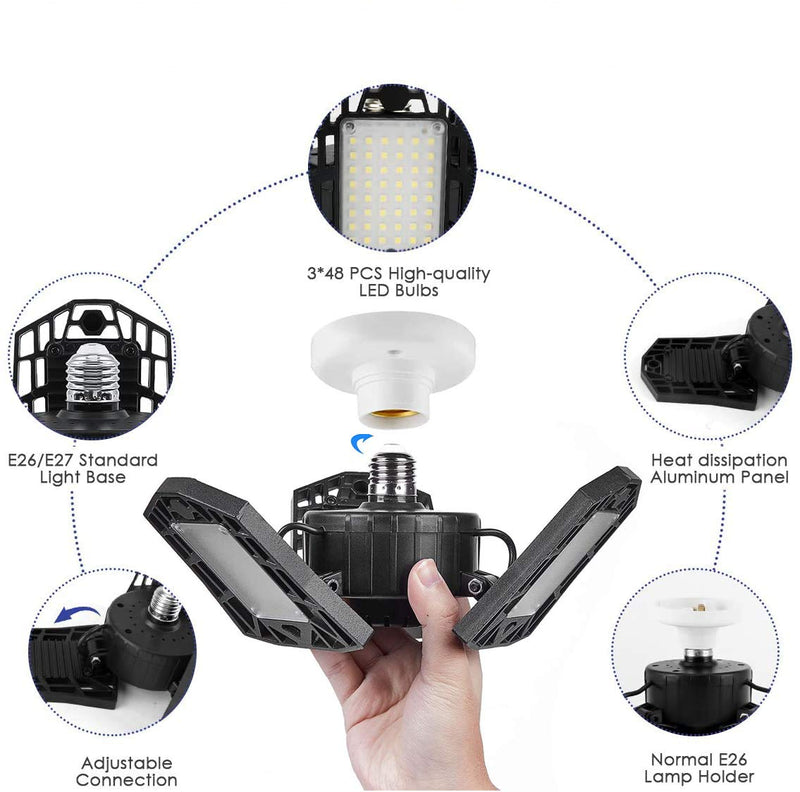 LED Garage Light - 6000 Lumen 6500K Daylight 60W, Three Leaf Led Garage Ceiling Lights 60W 1-Pack
