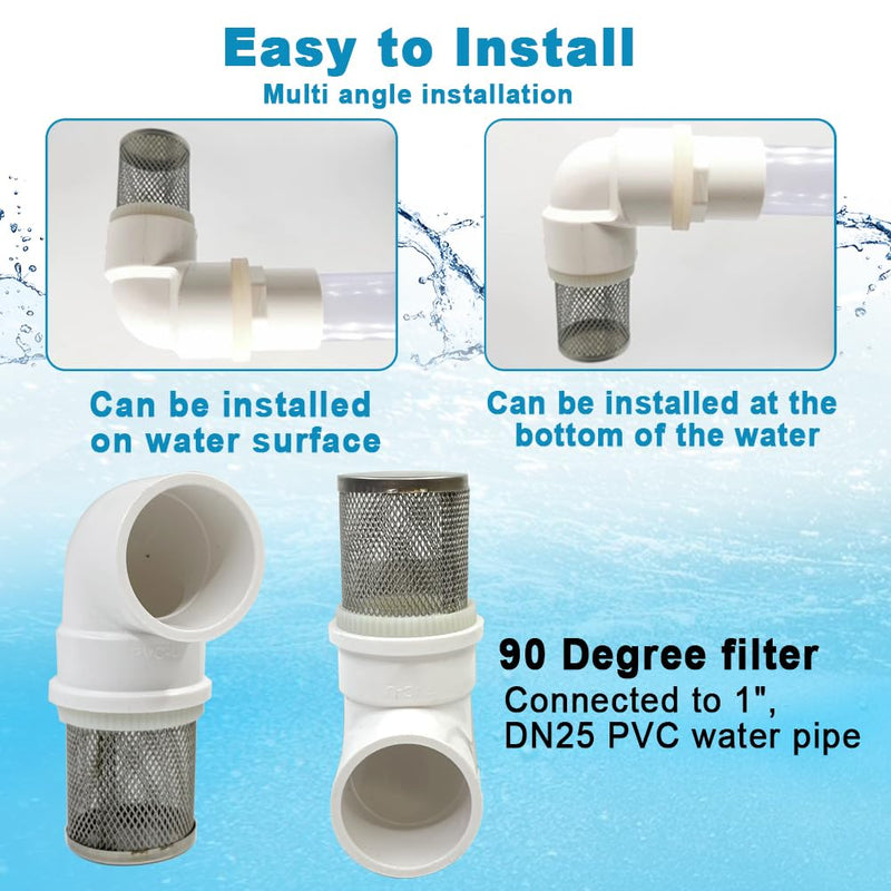 Cotonlake1 inch Stainless Steel Filter Cover Connected to 90 degree elbow 1" /DN25 PVC Water Pipe, Suction Strainers Used to Remove Debris and Reduce Solid Entry (1pcs) 1"DN25