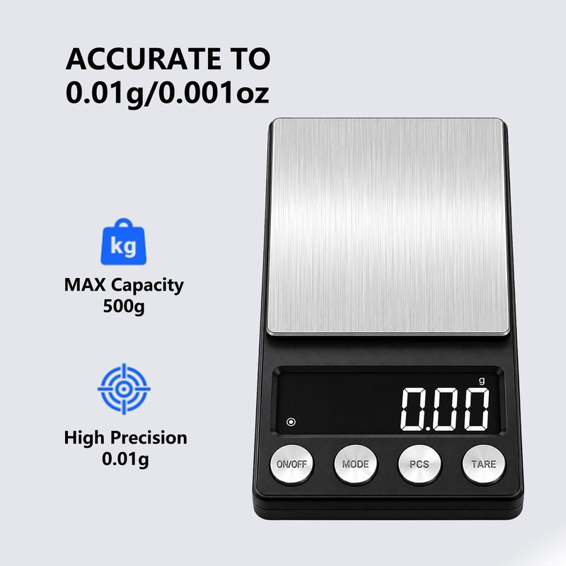 GPY Digital Coin Scale 500g x 0.01g Gram Scale 0.01g Accuracy Jewelry Scale | Coin Scale for Coin Collectors Portable Pocket Precision Scale for Gold, Jewerly, Coin, Herb, Powder with Calibration Weight