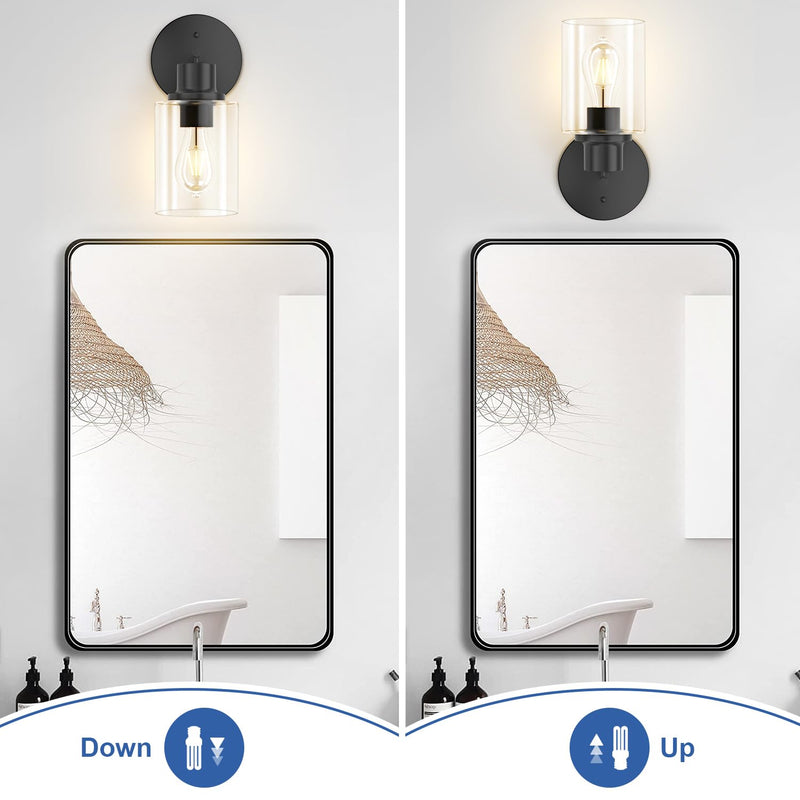 1-Light Bathroom Wall Sconce, Matte Black Vanity Light, Modern Wall Light Fixture with Clear Glass Shade and E26 Bulb Base, Wall Lamp Wall Mount Light Fixtures for Mirror, Bedroom, Hallway 1-Light