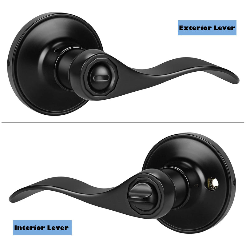 Gobrico Matte Black Privacy Door Lever Handles for Bathroom/Bedroom, 2 Pack Interior Keyless Drop Style Knobs for Left/Right-Handed Doors Privacy (Lock Without Key)