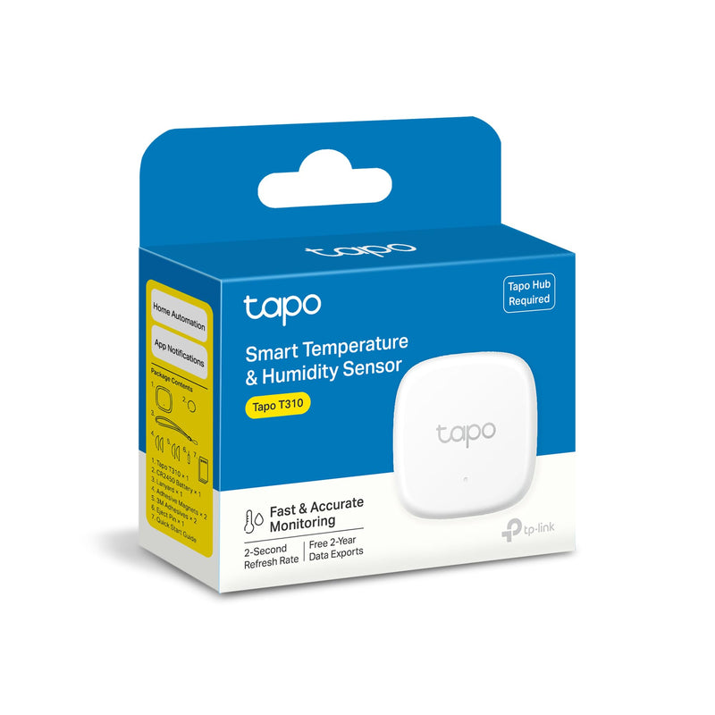 TP-Link Tapo Smart Temperature and Humidity Sensor T310, White, Requires Tapo Hub, High-Accuracy Swiss-Made Sensor, Real-Time Notifications, Free Data Storage, Long-Lasting Performance Temperature Sensor