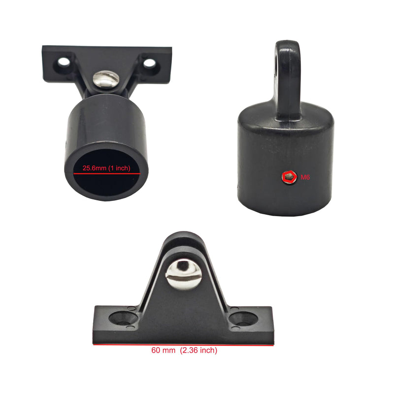 4 Sets Nylon 1 Inch Bimini Top Eye End Tube Slide Cap + Boat Deck Hinge Mount Marine Hardware W/Screws