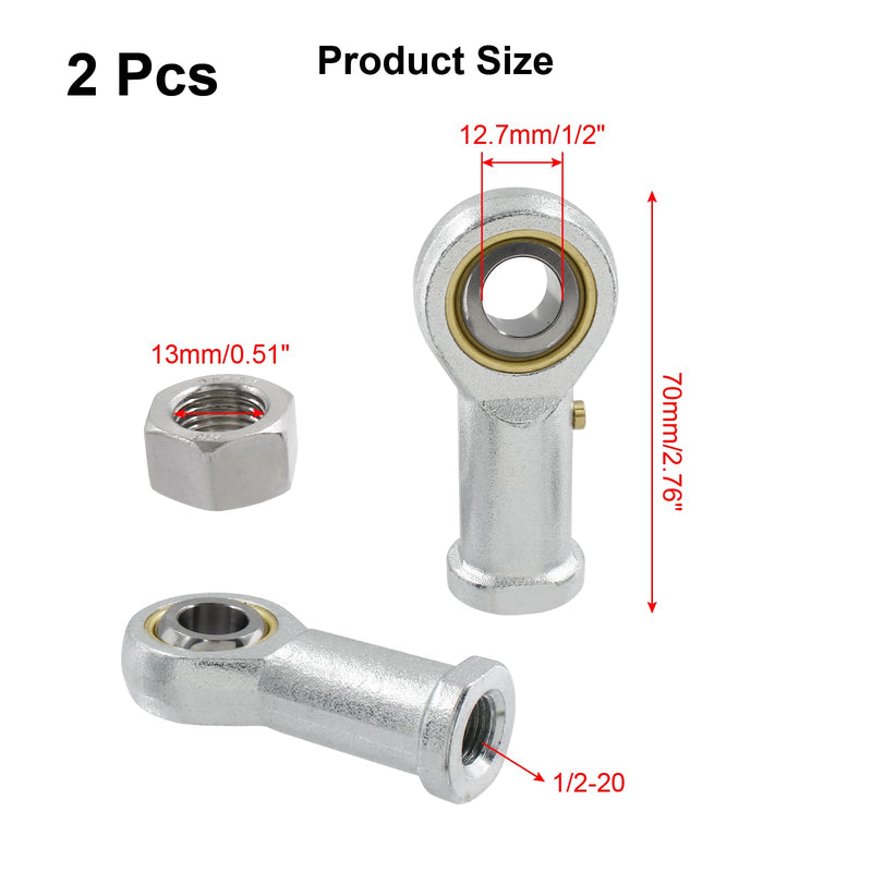 Biaungdo 2 Pcs 304 Stainless Steel PHSB8 Rod End Bearing, 1/2 x 1/2-20 Female Right Hand Heim Joint Rod End Bearing with Jam Nut