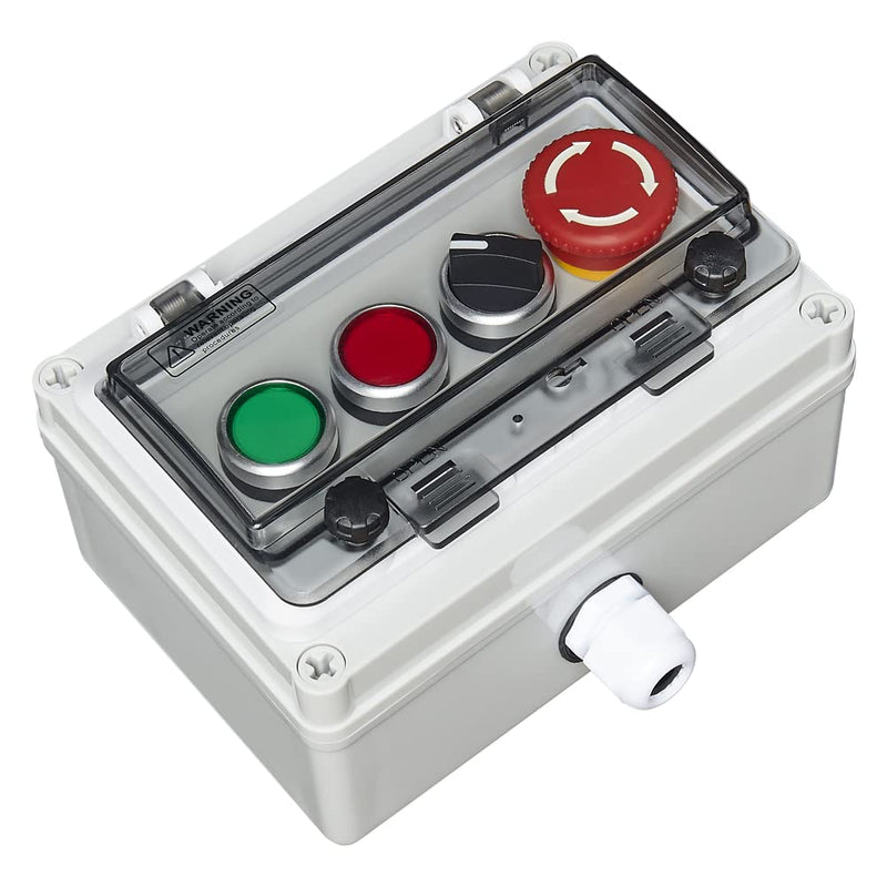 Push Button Box Ip67 with Emergency Stop Button Red Green Momentary Push Button Button Selector Rotary Switch with Protective Cover Anti-Misoperation Switch Single-row four-hole button box