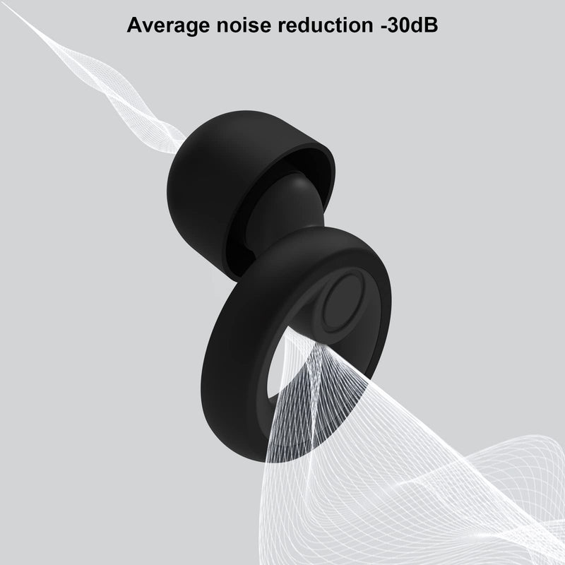 Ear Plugs for Noise Cancelling Ear Protection EarPlugs for Sleep,Concerts,Work,Study,8 Size Eartips with Small Box,Perfect -30dB Silicone Earplugs for Noise Reduction Dark Gray + Black