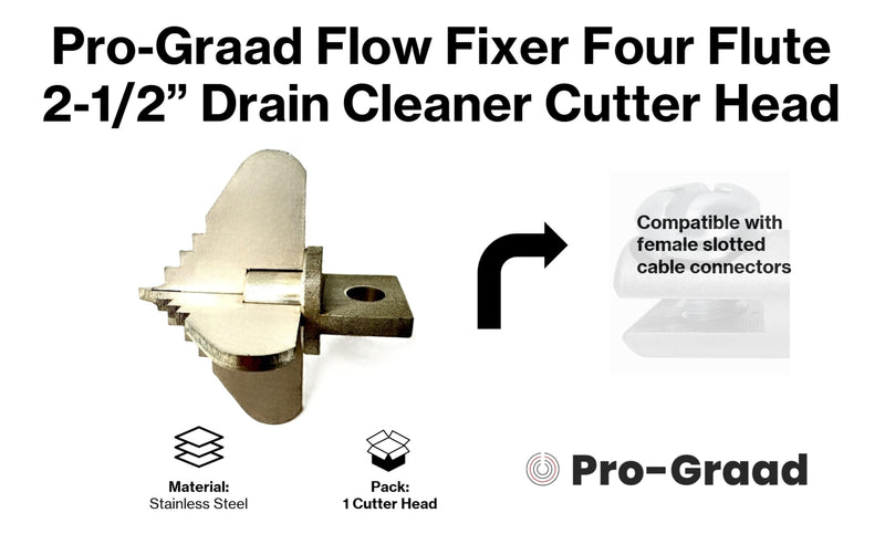 2-1/2” Spear 4 Flute Flow Fixer Drain Cleaner Plumbing Snake Cutter Head for 3” – 4” Pipes, Clears & Scrapes Inner Walls, Fits 3/8” 1/2" or 9/16” Cables, Commercial & Residential Use 2-1/2" Four Flute (for 3" - 4" pipes)