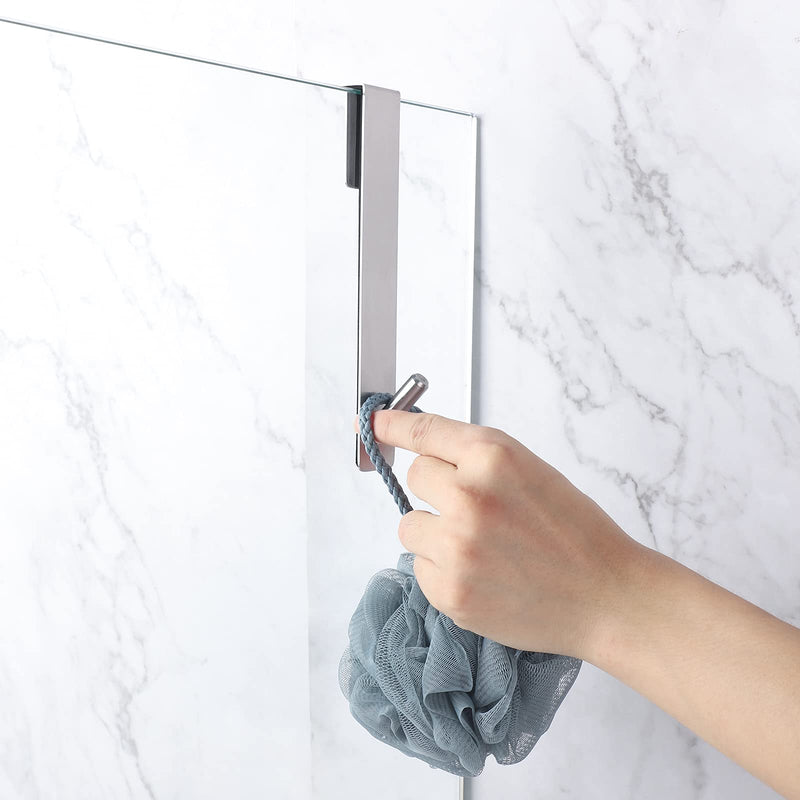 Simtive Extended (7-Inch) Over Door Hooks for Bathroom Frameless Glass Shower Door, Towel Hooks, 2-Pack, Silver 7 In-2 Pack