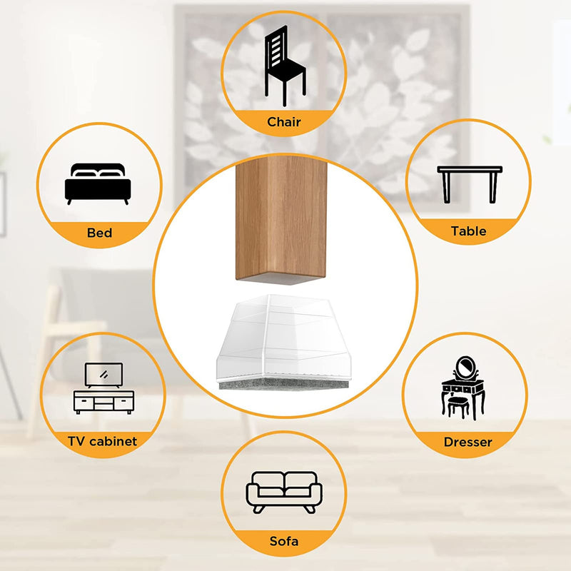 Square Chair Leg Protectors for Hardwood Floors,16 Pcs Silicone Felt Furniture Legs Caps to Prevent Floor from Scratches and Reduce Noise, Easy to Move,1.26-1.57",Clear. Clear Square L(1.26-1.57")