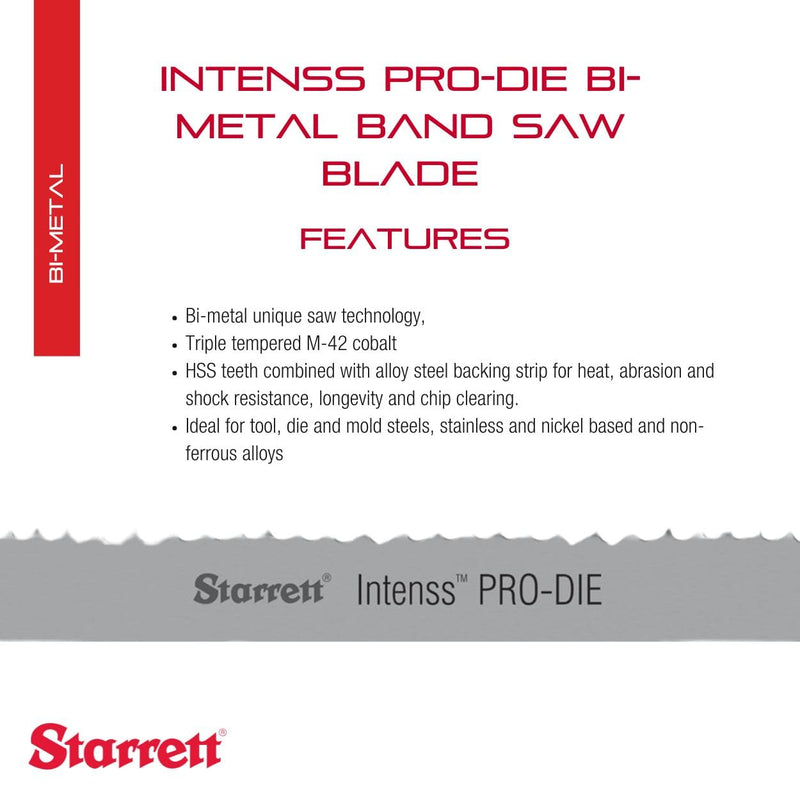 Starrett Intenss PRO-DIE Bi-Metal Band Saw Blade with M-42 Cobalt HSS Teeth - Ideal for Tool, Die and Mold Steels - 7 Ft. 8-1/2", 1/2 x .025 x 14-18/RG-S-W - 99188-07-08-1/2