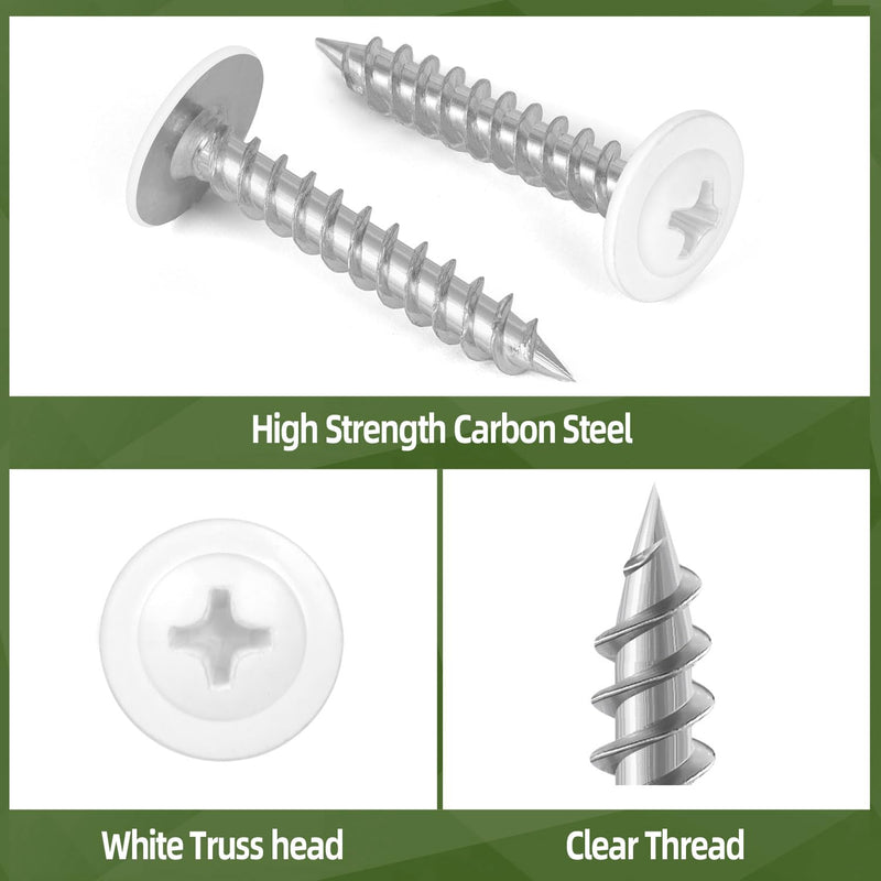 #8 x 3/4" (120 PCS) Modified Truss Head Wood Screws, Phillips Drive Quick Metal Self Tapping Screws, Cabinet Screws, Carbon Steel, White Head, Full Thread, Screwdriver Bit Included #8 x 3/4"