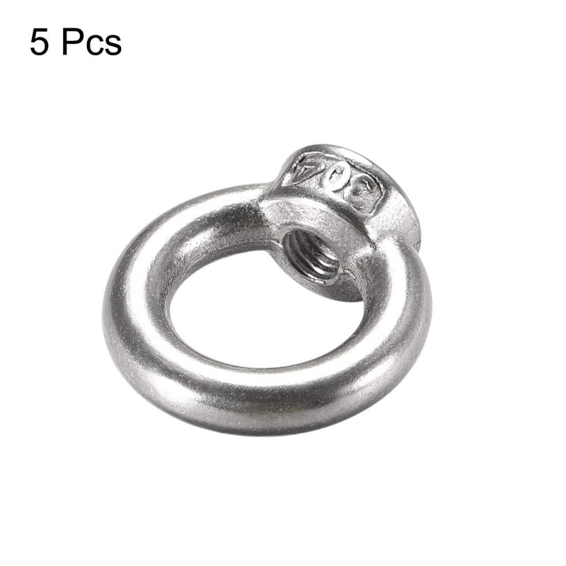 uxcell Lifting Eye Nut M5 Female Thread 304 Stainless Steel Round Shape for Rope Fitting Pack of 5