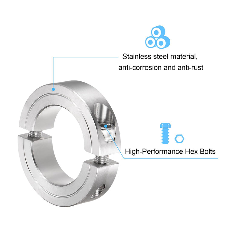 HARFINGTON 2pcs Shaft Collar for 1-5/8" Rod 2-5/8" OD 11/16" Width 304 Stainless Steel Double Split Axle Clamp-On Collar with Set Screw 1-5/8" Bore
