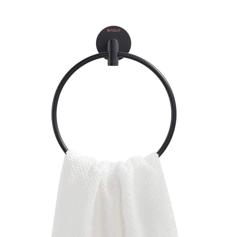 Black Towel Ring for Bathroom, Modern Hotel Style Hand Towel Holder Wall Mounted, Contemporary Hand Towel Rack, Matte Black,077060-MB Leo Seires