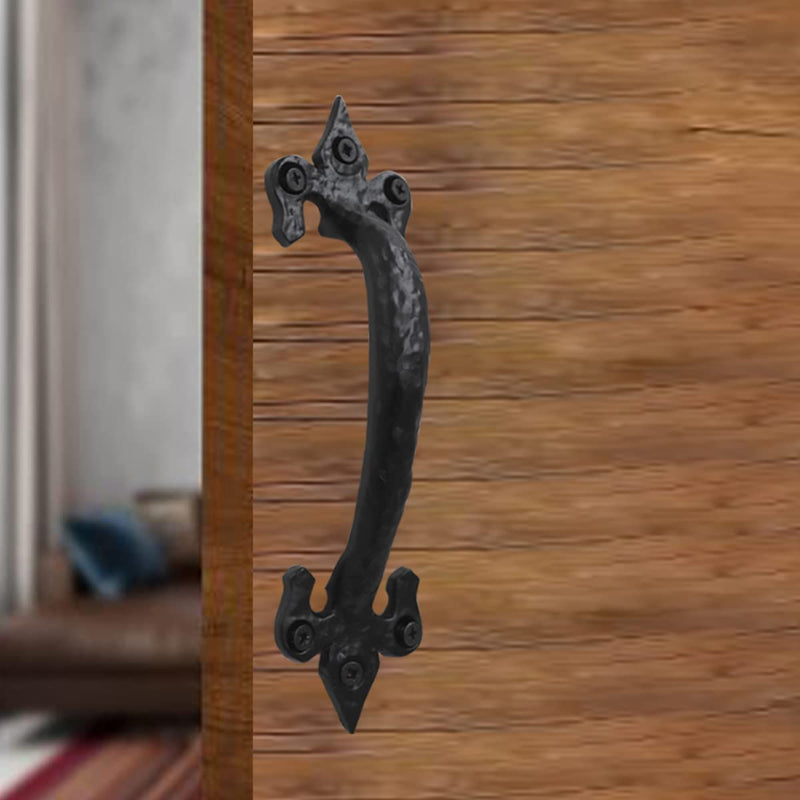 The Metal Magician 7 Inch Barn Door Handles, Pack of 2, Garage Door Handles Decorative, Hardware Rustic FDL Design Black Cast Iron Handle, Fence Gate, Metal Gate Outdoor, Outdoor Kitchen Cabinets