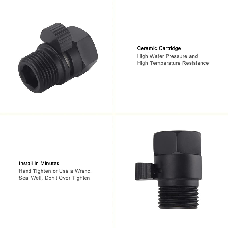 Matte Black Water Flow Control Valve, 1/2" Shower Head with Shut Off Valve, Brass Shut Off Valve for Handheld Shower, Water Pressure Regulator Replacement for Shower System Matte Black